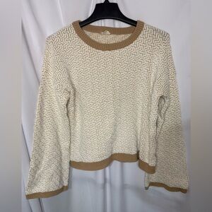 Hem & Thread Cream Knit Sweater with Tan Ribbing